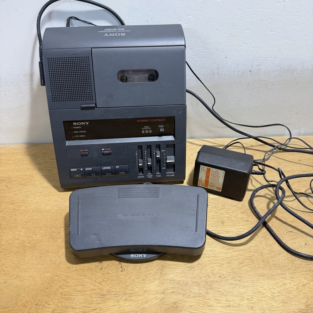 Sony BM-870ST MicroCassette Transcriber Recorder Foot Pedal FS-85 Japan Tested